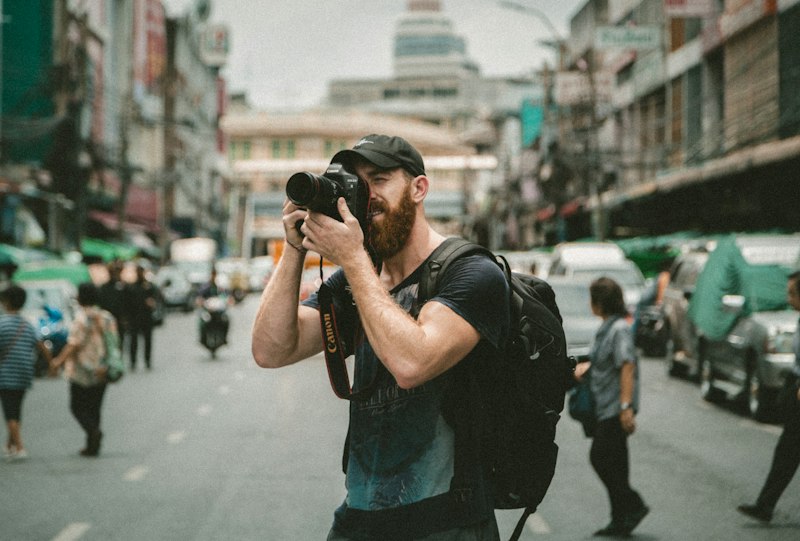 Photographer in the field at dawn