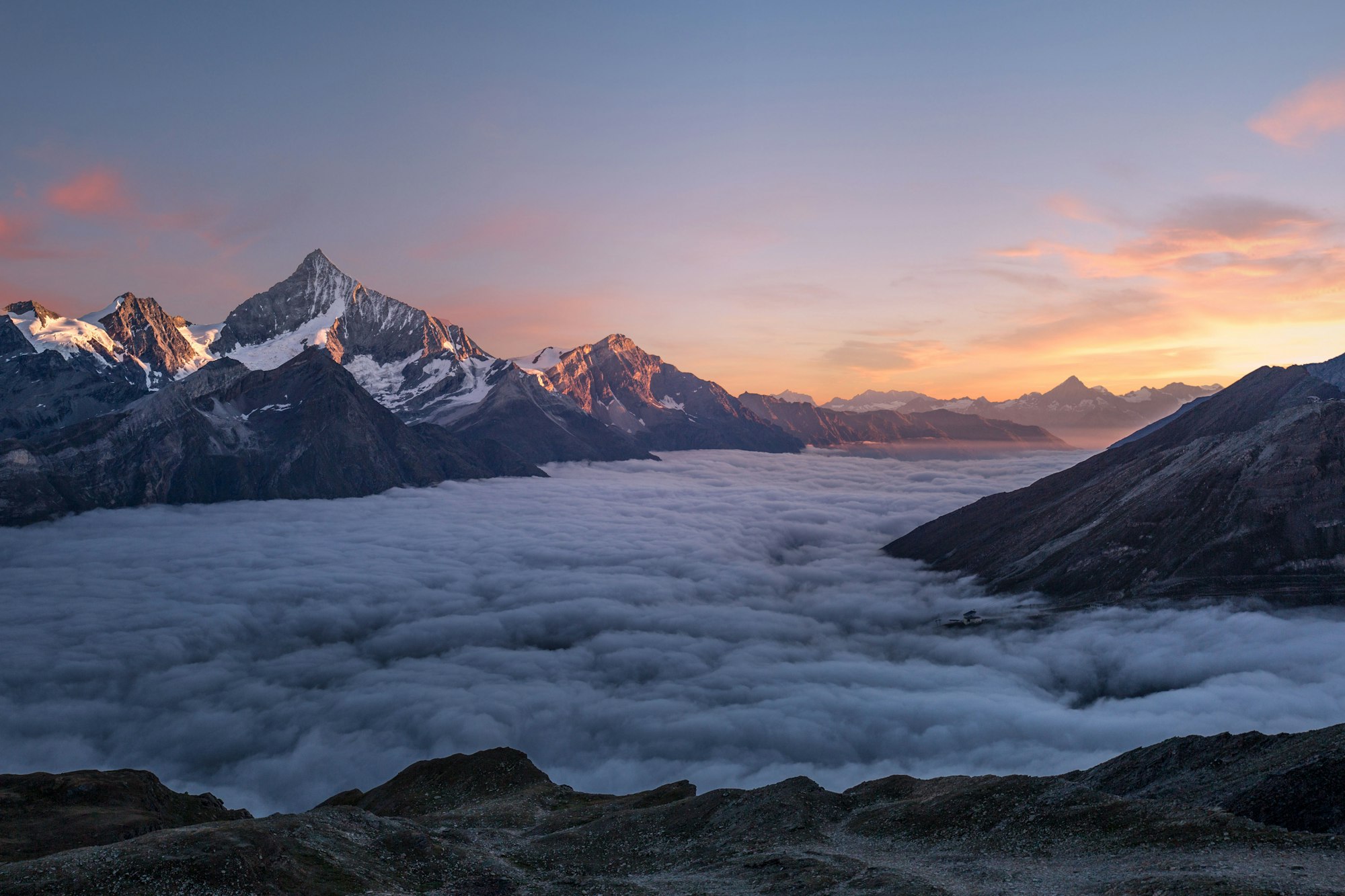 Dramatic mountain landscape at sunrise